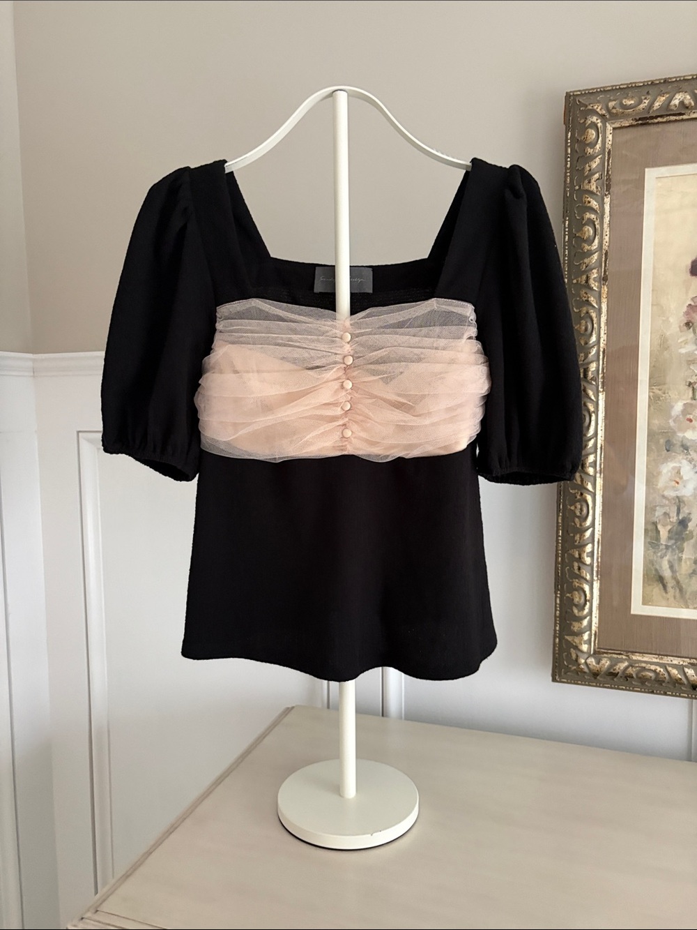 Sunday in Brooklyn Black Top with Blush Mesh Bodice